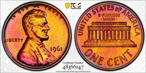 1961年 リンカーン記念館 セントプルーフ PCGS PR66RB PF 66 レッドブラウン トーニングコイン 36,465円