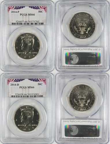 2014 D&P 50C PCGS MS66 UNC 未流通 ケネディ ハーフクラッド フラッグ バナー セット #2