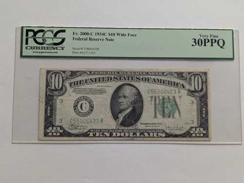 1934年 C 10ドル連邦準備銀行券 - PCGS 通貨 VF 30 PPQ ~テンワイド~ Fr. 2008-C