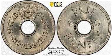 フィジー 1ペニー 1961年 PCGS MS 66