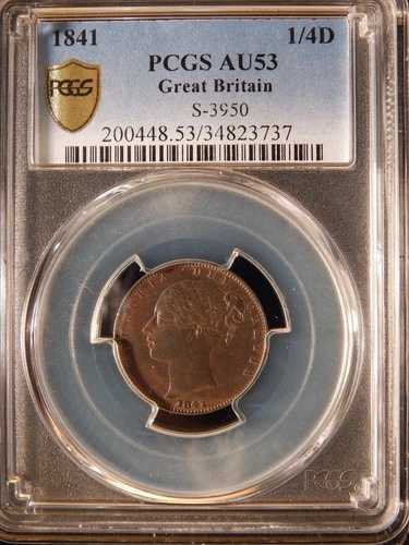 1841年 イギリス ファーシング 1/4D PCGS AU53