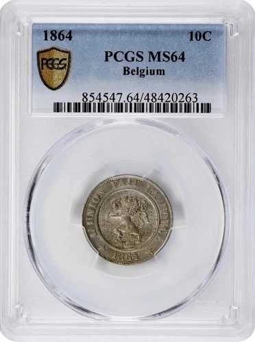ベルギー 10サンチーム 1864年 PCGS: MS 64. #C826