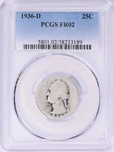 1936年 D ワシントン クォーター ローボール PCGS FR02 POPのみ 5個、下部1個付き FAIR 2