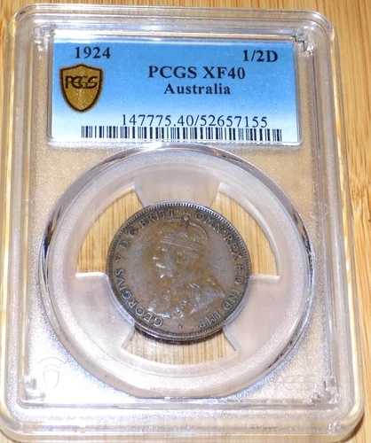 1924年 オーストラリア 1/2ペニー PCGS XF40 ブロンズコイン ジョージ5世 キーデート オーストラリア ハーフ 36,465円