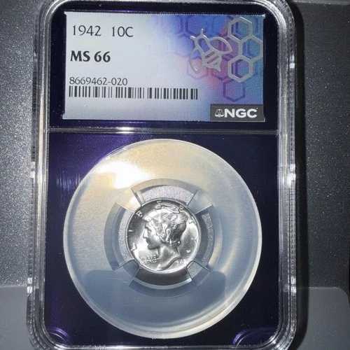 1942年 10セント PCGS MS66 1942年 マーキュリーダイム シルバー 10セント