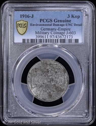1916年-J ドイツ帝国 3コペイカ PCGS 純正 UNC 詳細 | 軍用貨幣 J-603