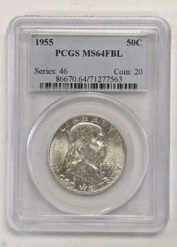 1955 P フランクリン シルバー ハーフ ドル PCGS MS 64 FBL -#Z222- よく見てください!
