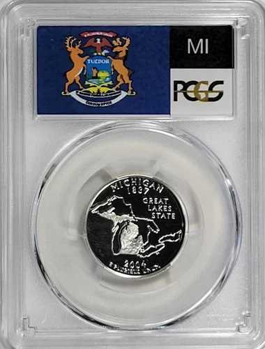 2004年 - S シルバー ワシントン クォーター - ミシガン州 - PCGS PR70DCAM - フラッグシリーズ