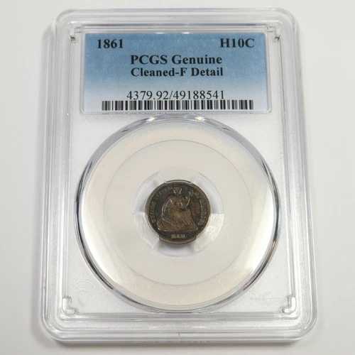 1861年 P PCGS F 詳細 - シルバー シート付きハーフダイム H10C 米国コイン #49919A
