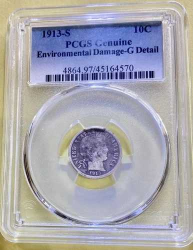 1913-S バーバーダイム 10セント PCGS G - 良品グレードコイン - キーデート