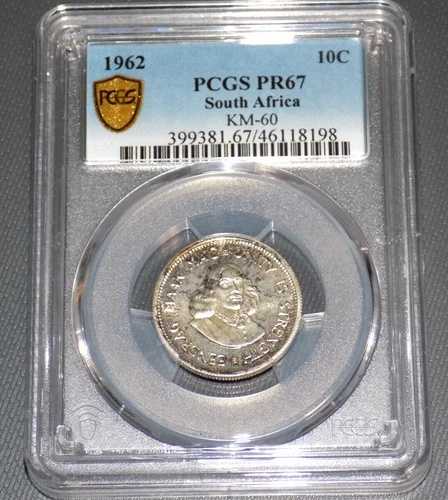 PCGS 南アフリカ 1962年 10セント プルーフ PR67 KM-60 10C 低鋳造枚数認定コイン