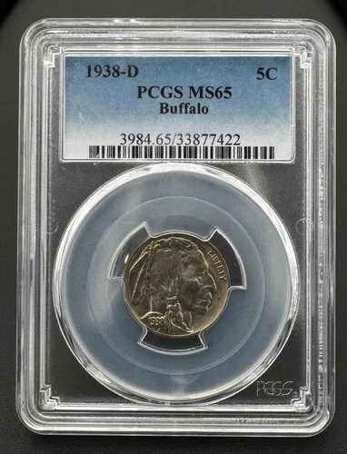 1938-D 5C バッファローニッケル ? PCGS MS 65、高品位昨年のバッファローニッケル