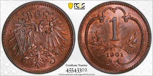 1901年 オーストリア ヘラー PCGS MS65