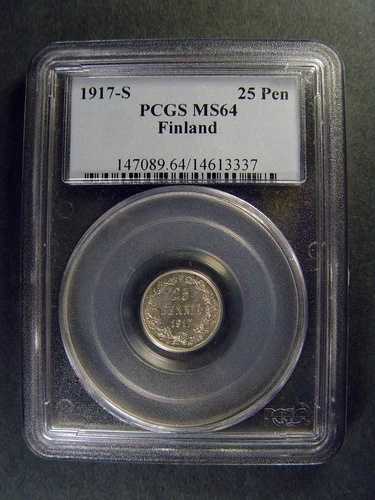 1917年 -S フィンランド 25ペニア PCGS MS64 シルバー-