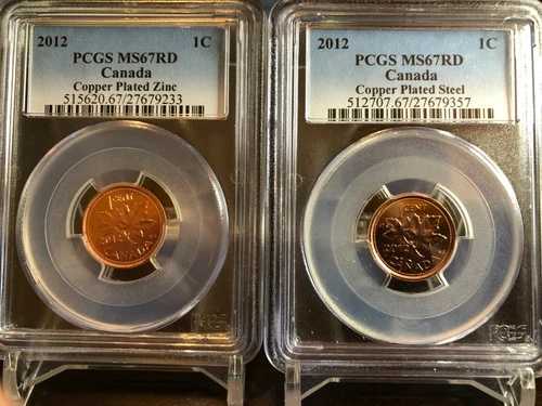 2012年 カナダセント PCGS MS67 RD 亜鉛＆スチール コイン2枚セット 最終発行年 希少