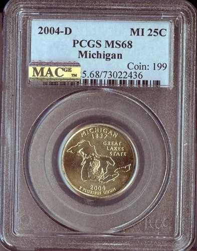 2004 D ミシガン州 25 セント硬貨 PCGS MS 68 MAC 品質??
