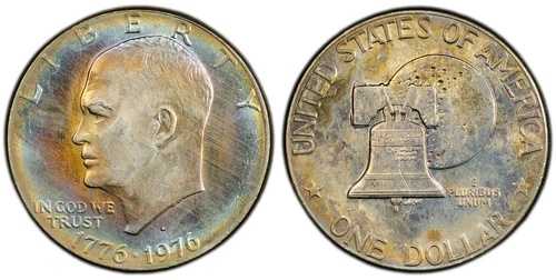 アイゼンハワー ダラー 1976-D タイプ 2 PCGS「UNC 詳細」: 独特な色調の表面と裏面。 35,035円