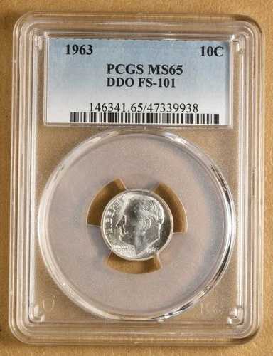 1963年 P ルーズベルト シルバーダイム 'DDO FS-101' PCGS MS65
