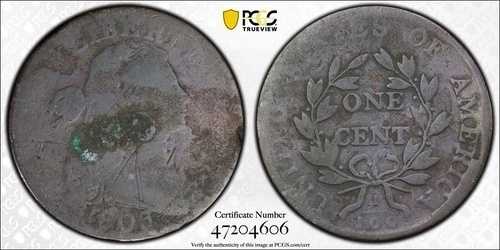 1803年 ラージセント PCGS AG 詳細 スモールデイト スモールフラクション 1セント リムダメージ 銅 希少