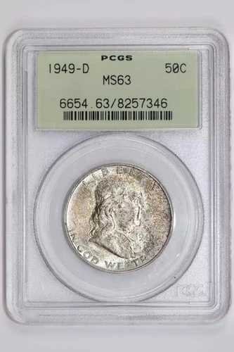 1949-D フランクリン ハーフ ドル PCGS MS63 OGH - 見た目も良くなりました!