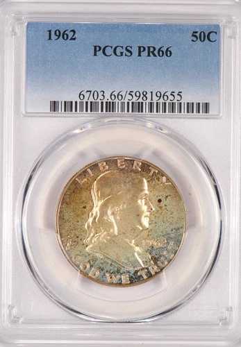 1962年 トーン加工 フランクリン ハーフダラー プルーフ PCGS PR66 PF 66 トーン加工コイン 50セント