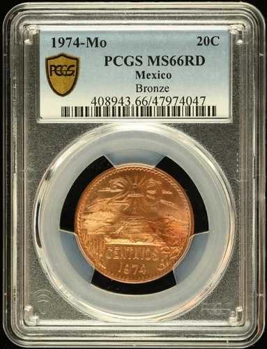 1974年 モ・メキシコ 20センタボ ブロンズ PCGS MS 66 RD