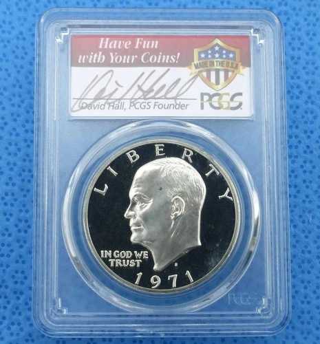 1971 S PCGS PR 69 D-Cam アイゼンハワー シルバードルコイン、デイヴィッド・ホール直筆サイン入り 35,035円