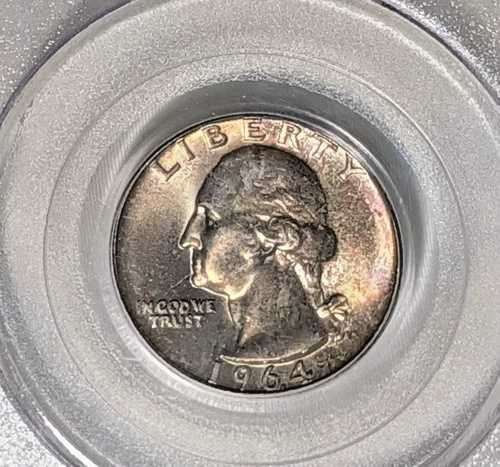 1964-D PCGS MS66 レインボートーン 光沢宝石 BU PQ ワシントン シルバー クォーター