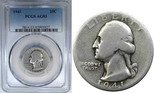 1941 25C PCGS AG3 ワシントン ~ 人気のローボール＆ポップ 3/0 最低