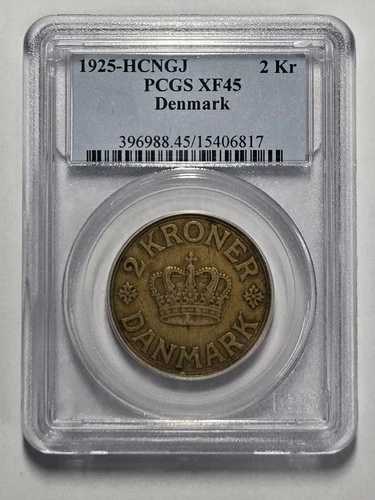 1925-HCNGJ デンマーク 2クローネ PCGS XF45 認定コイン