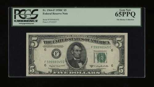 DBR 1950-C $5 FRN アトランタ ジェム Fr. 1964-F PCGS 65 PPQ シリアル F59998045C