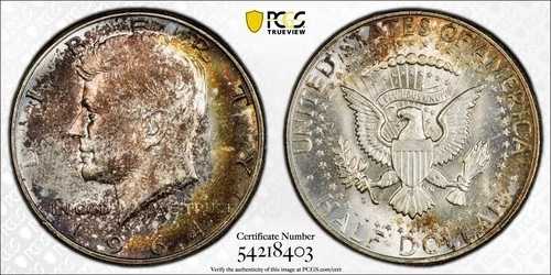 1964年-D ケネディ グレートトーニング PCGS MS65 ゴールドシールド証明書 #54218403