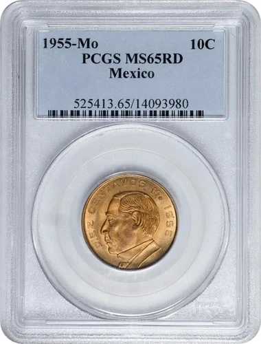 メキシコ エスタドス ウニドス 1955 10 センタボス コイン PCGS 認定宝石 未流通 MS65