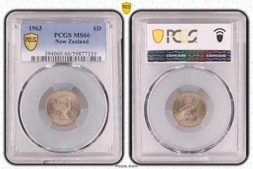 1963年 ニュージーランド シックスペンス 6D - PCGS グレーディング済み - MS66 - プレデシマル