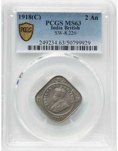 イギリス領インド 1918 C 2 アンナ Pcgs Ms 63
