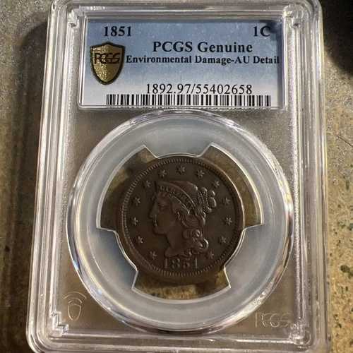 1851年製 編み込みヘア ラージセント グレード：PCGS ほぼ未使用 環境コイン J-606