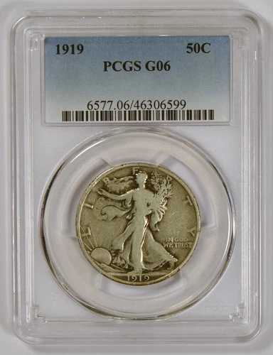 1919年ウォーキング・リバティ・ハーフダラー、PCGSによるグレードG06またはGood 6