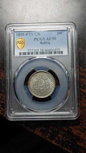 1890年 PTS CB ボリビア シルバー 20センターボ PCGS AU58 2774