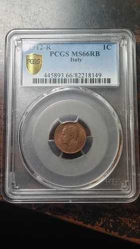1912 R イタリア 1 センテシモ ヴィットリオ エマヌエーレ 3 世 PCGS MS66 RB ポップ 4/0 RB 2872