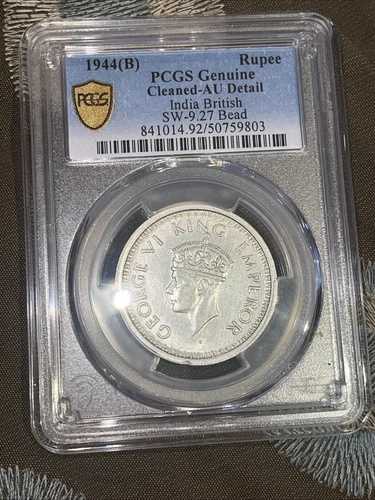 1944年 (B) 大型 SW-9.27 ビーズ インド ブリティッシュ シルバー ルピー PCGS ゴールド AU 詳細 ????