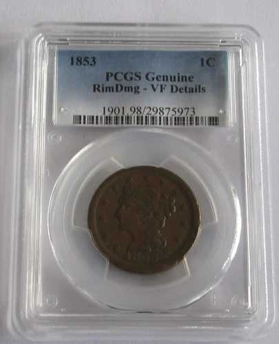 1853年 ラージセント PCGS 純正リム Dmg - VF ディテール -