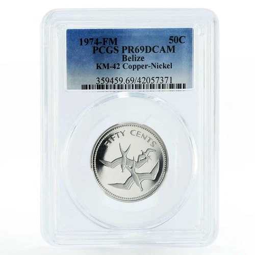 ベリーズ 50セント ローカルファウナシリーズ グンカンドリ PR69 PCGS プルーフ CuNi コイン 1974年