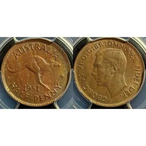 1951年オーストラリア産ハーフペニー1/2ペンス（ドット入り）PCGS MS62 RB #557