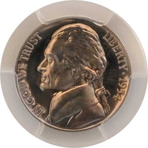 PR67 1954年ジェファーソンニッケル PCGS グレーディングプルーフカメオの1つ - 実物大のコイン