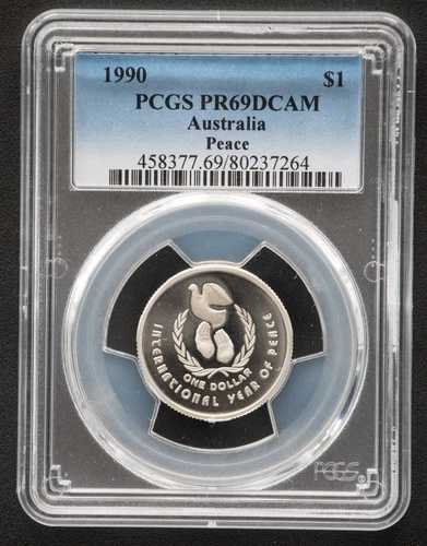 1990年 オーストラリア プルーフ 1ドル銀貨 - 平和の年 - PCGS PR69 DCAM