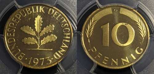 西ドイツ連邦共和国 1973G プルーフ 10 ペニッヒ PCGS PR66DCAM KM#108 1/0POP
