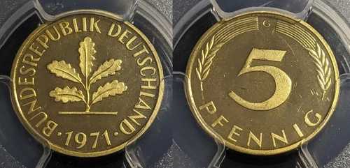 西ドイツ連邦共和国 1971G プルーフ 5 ペニッヒ PCGS PR65DCAM KM#107 1/0 POP