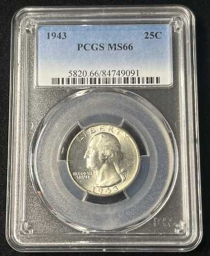 1943 年ワシントン クォーター MS66 PCGS ブルー ラベル 素晴らしいコイン!