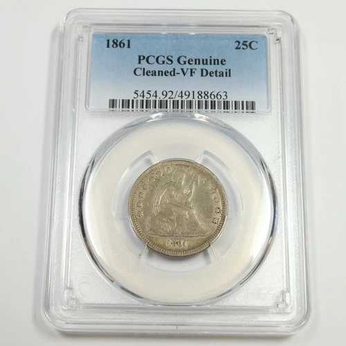 1861年 P PCGS VF 詳細 - シルバーシートクォーター 25セント米国コイン #50157A