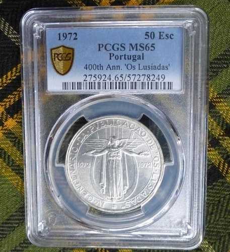 1972 PCGS MS 65 ポルトガル「オス ルシアダス」 50-エスクード銀貨、50 Esc、ポップ 4